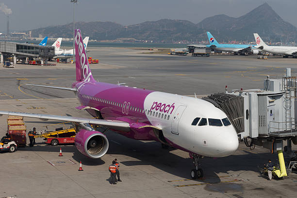 복숭아색 에비에이션 에어버스 a320 - airbus named airline horizontal airplane 뉴스 사진 이미지