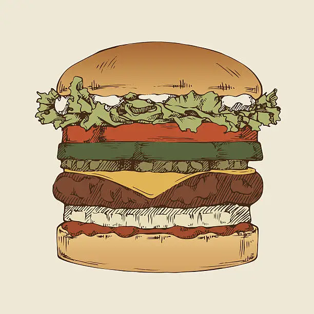 Vector illustration of A hamburger with several other layers of ingredients