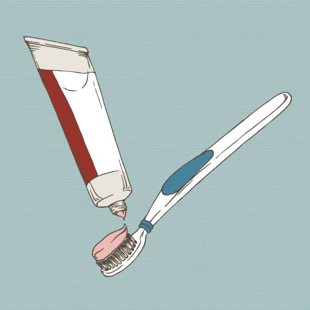 szczoteczka do zębów i pasty do zębów - toothbrush pink turquoise blue stock illustrations