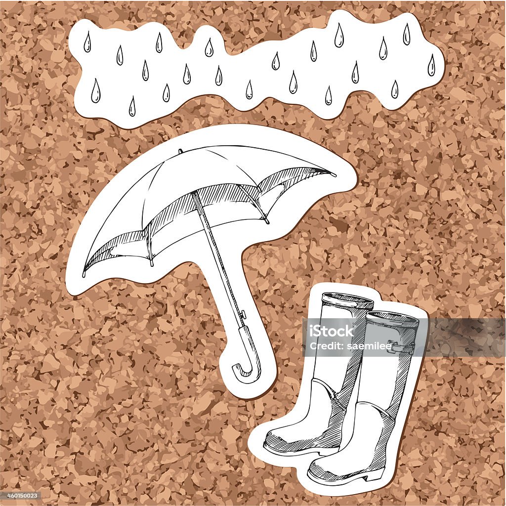 Rain Hand drawn vector illustration of umbrella and rainboots. Rain stock vector