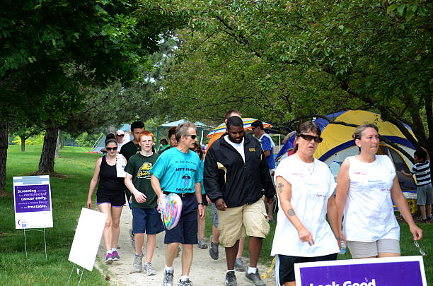 Marchers at the Relay for Life of Ann Arbor stock photo