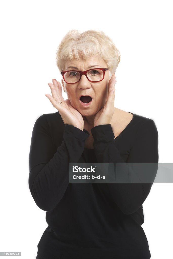 Um old lady manifesta, choque ou a surpresa. - Royalty-free Avó Foto de stock