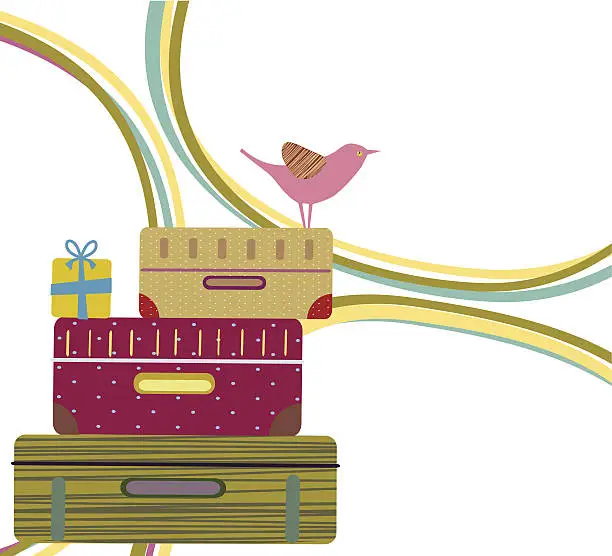 Vector illustration of Pink Bird On Suitcases