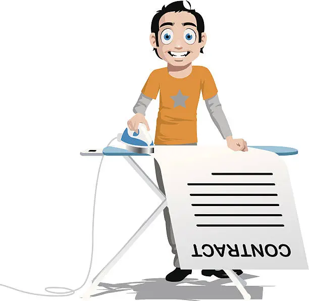 Vector illustration of man ironing contract