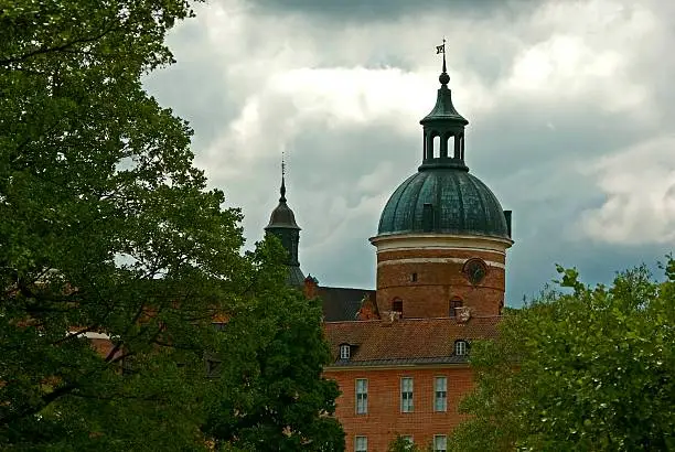 Swedish royal castle Gripsholm with its towers and cupolas.