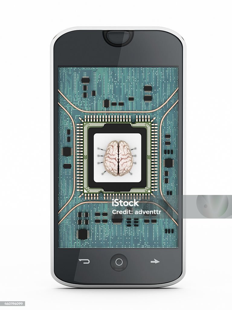 smartphone Smartphone with a brain connected CPU. Brain Stock Photo