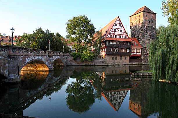 Castle on river stock photo