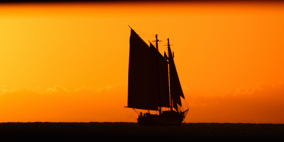 Silhouette of sailing ship in the Atlantic ocean, Key West, Monroe County, Florida, USA