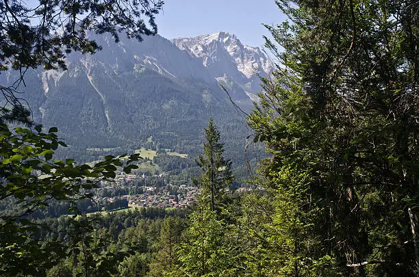 View of the Wetterstein Mountains and the Zugspitze