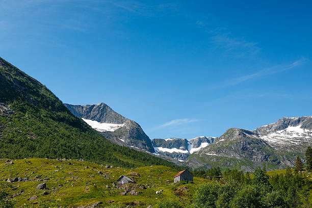 istock Norwegian landscape with mountains covered by snow 460210211