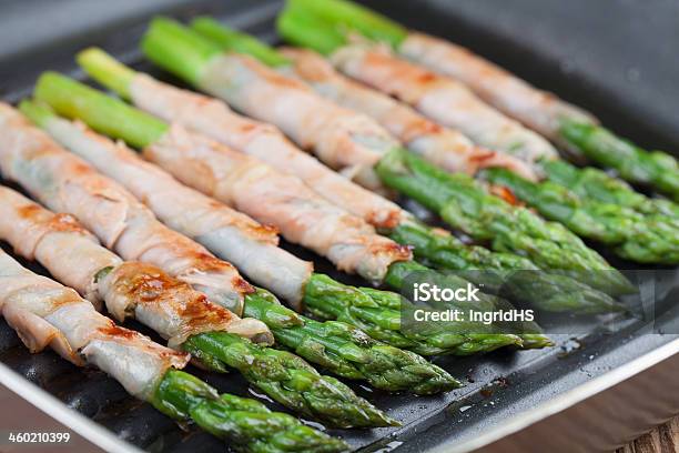 Grilled Prosciutto Wrapped Asparagus Stock Photo - Download Image Now - Appetizer, Asparagus, Cooking Pan