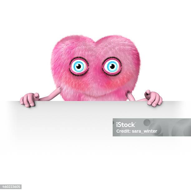 Pink Heart Shaped Character Holding An Empty Sign Stock Photo - Download Image Now - Banner - Sign, Blank, Bright