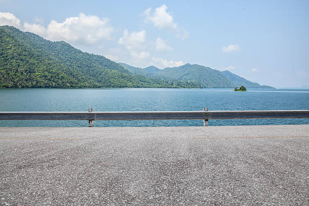 Landscape view of blue lake from the road