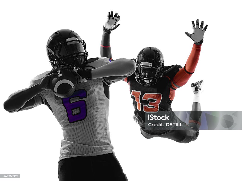 american football player-tight end sacked silhouette - Lizenzfrei Tackle - Footballspieler Stock-Foto