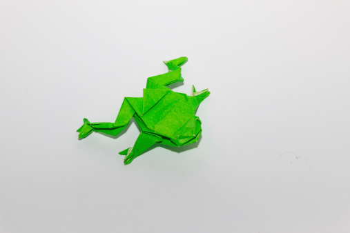 Origami green frog
