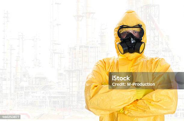 Worker In Protective Chemical Suit Space For Your Text Stock Photo - Download Image Now