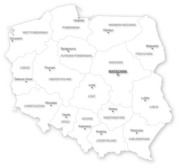 mapa da polónia com voivodeships. - pomorskie province imagens e fotografias de stock