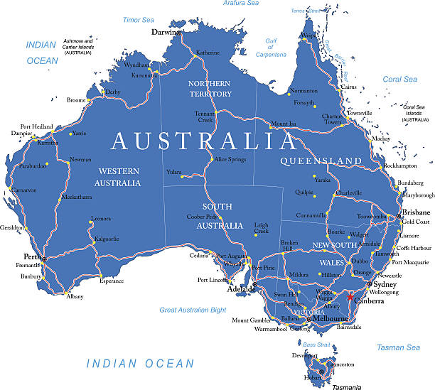 illustrazioni stock, clip art, cartoni animati e icone di tendenza di australia mappa stradale - australian capital territory