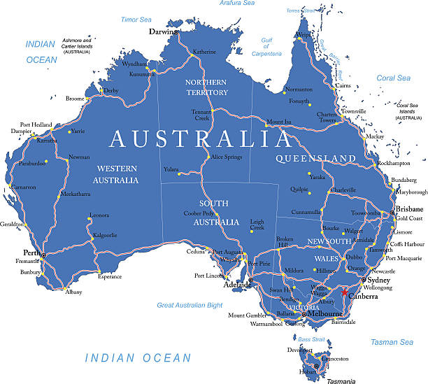 Australia road map Detailed map of Australia. new south wales stock illustrations