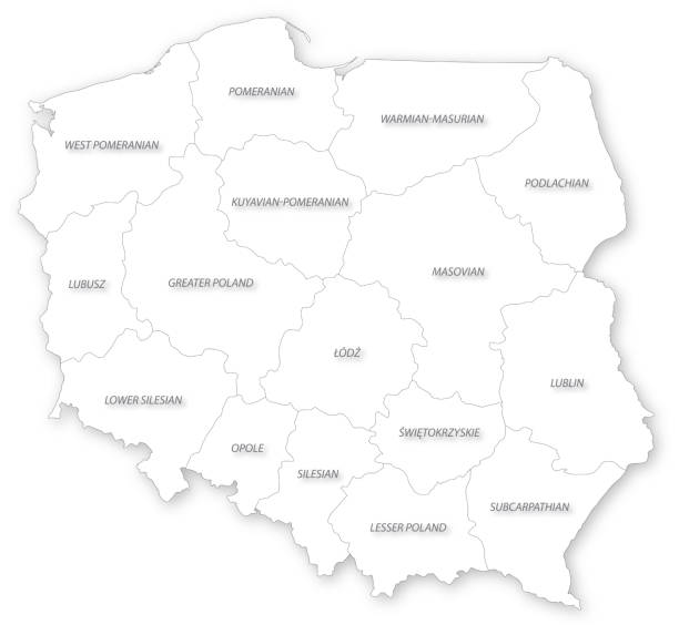 mapa da polónia com voivodeships. - malopolskie province imagens e fotografias de stock