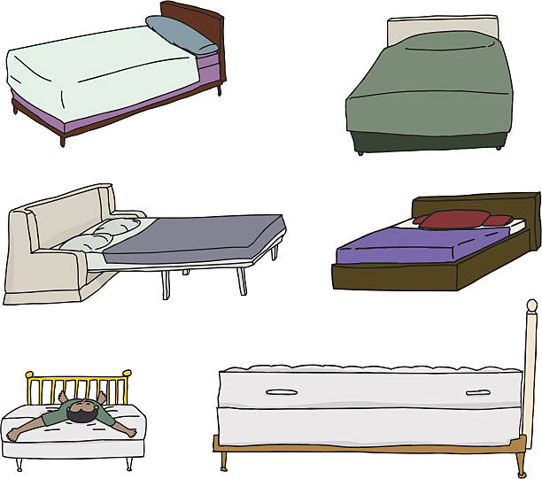 Various Bed Cartoons Isolated cartoons of beds over white background bed frame stock illustrations