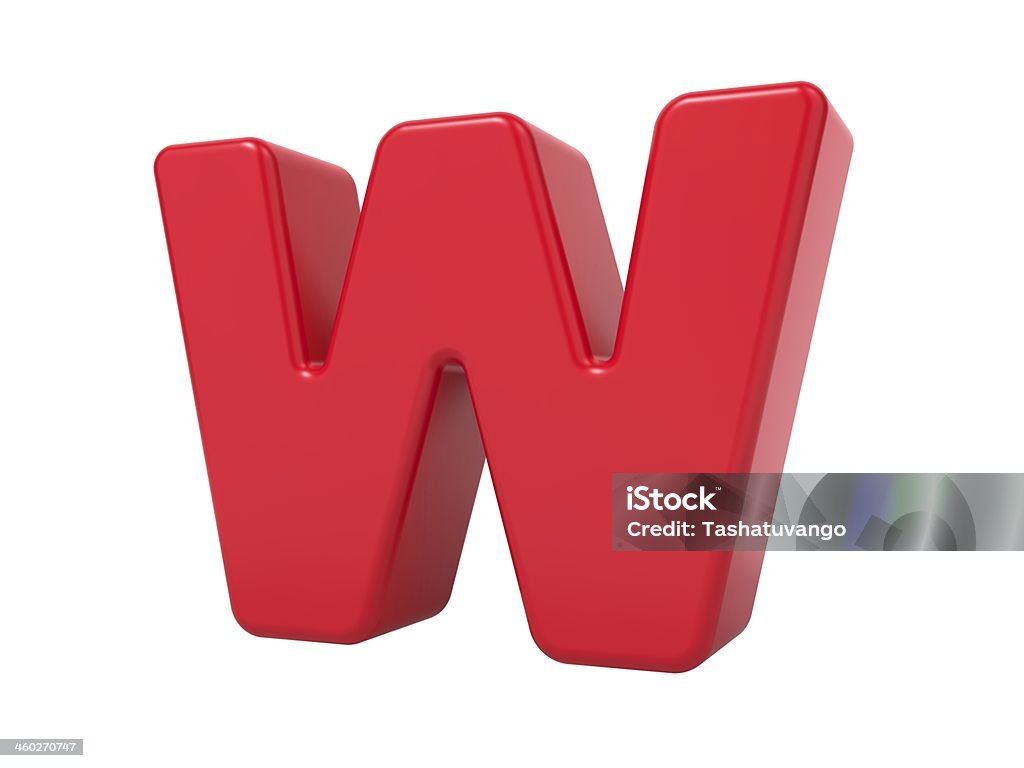 Red 3D Letter W. Red 3D Plastic Letter W Isolated on White. Alphabet Stock Photo