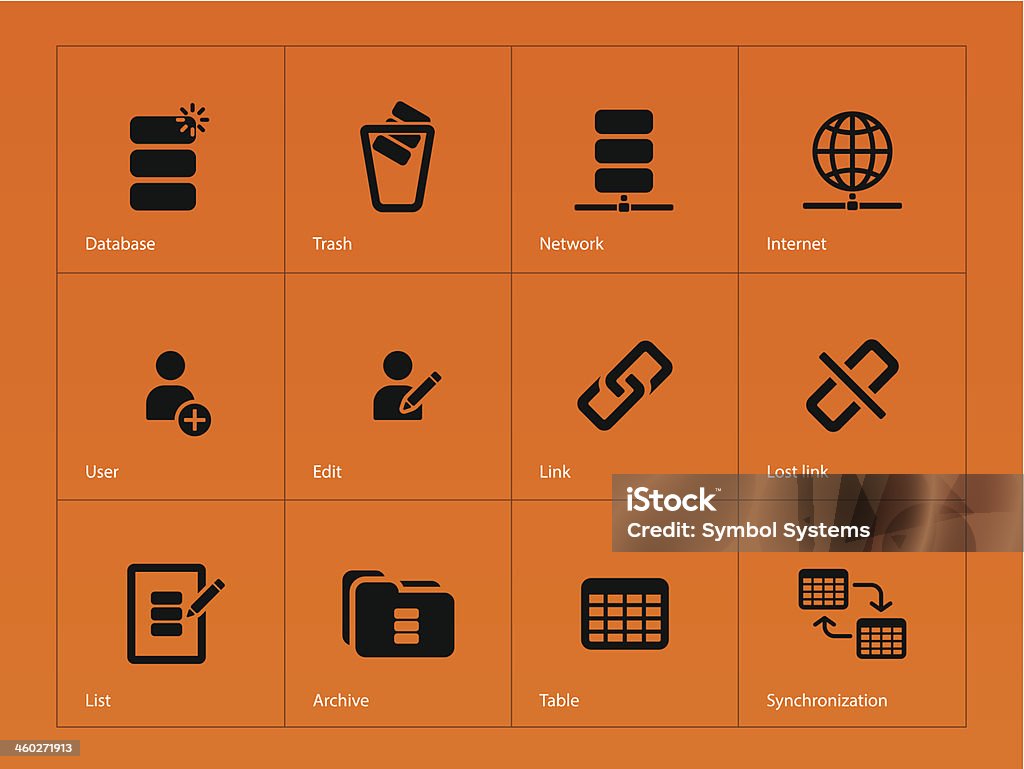 Database icons on orange background. Database icons on orange background. Vector illustration. Accessibility stock vector