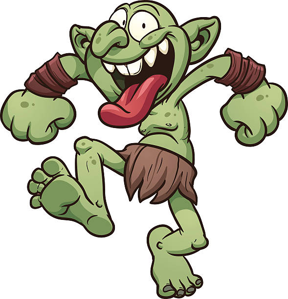 bildbanksillustrationer, clip art samt tecknat material och ikoner med cartoon of a crazy green troll dressed in bearskin - troll