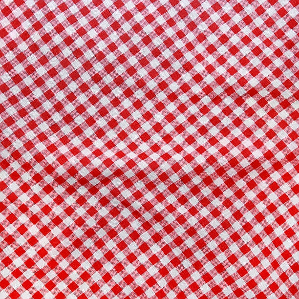 istock Texture of a red and white crumpled picnic blanket. 460273091