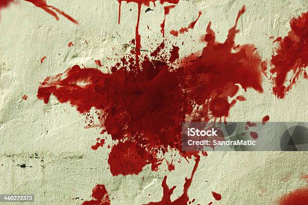 Red Blood Splatter On A Wall Stock Photo - Download Image Now - Blood, Splattered, Wall - Building Feature