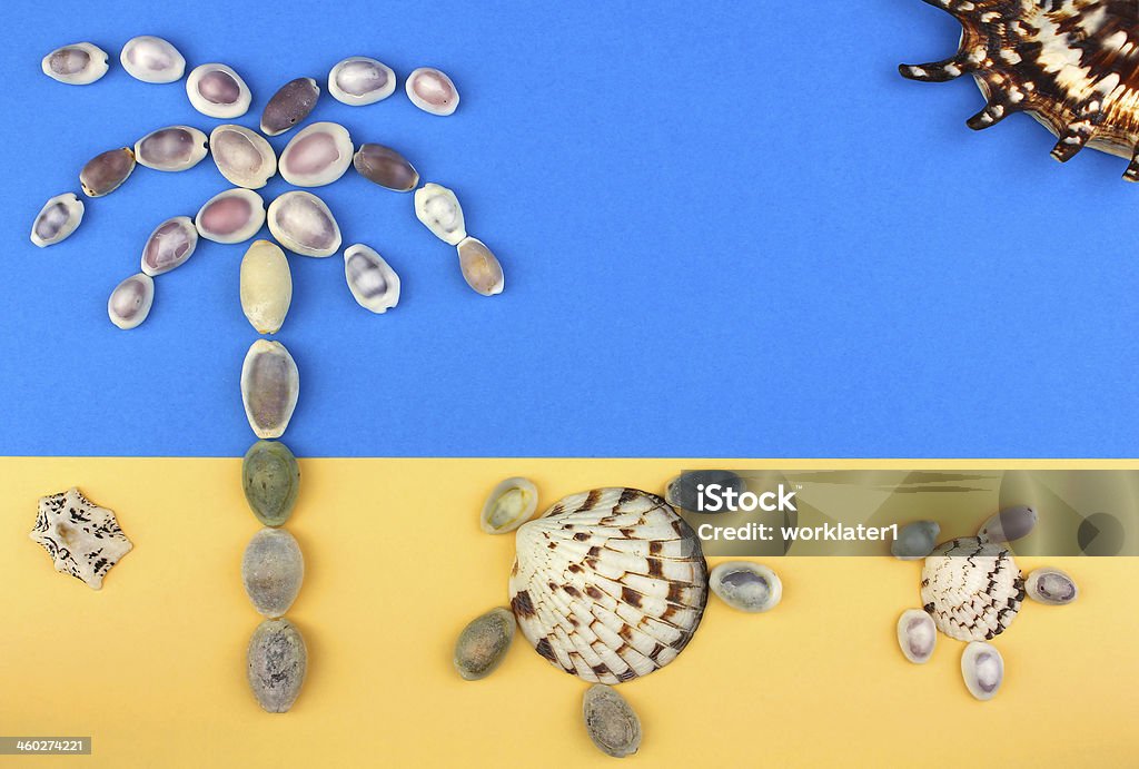 Imagem de seashells, Praia tropical e Palmeira, Tartarugas, sol - Royalty-free Amarelo Foto de stock