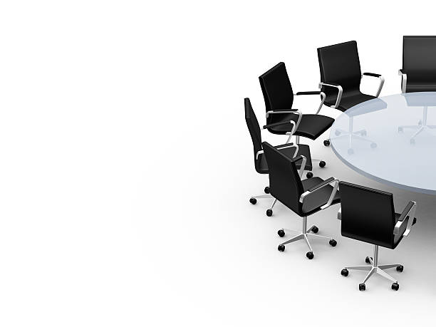 istock Fraction of white conference table with black chairs 460274847