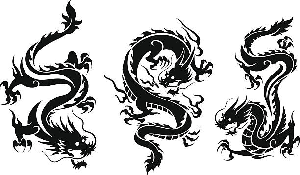 세 개의 드렉셀 - oriental dragon stock illustrations