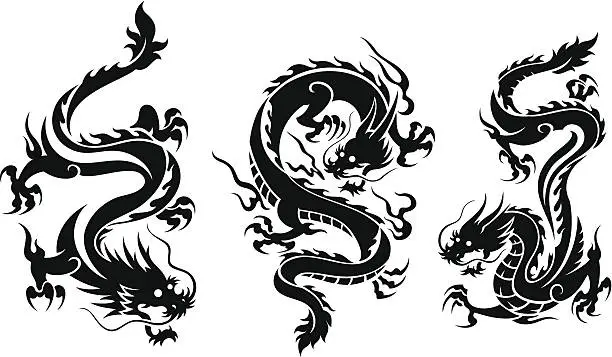 Vector illustration of Set of three dragons