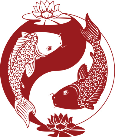 Two Koi carps forming a Yin Yang symbol. Vector illustration.