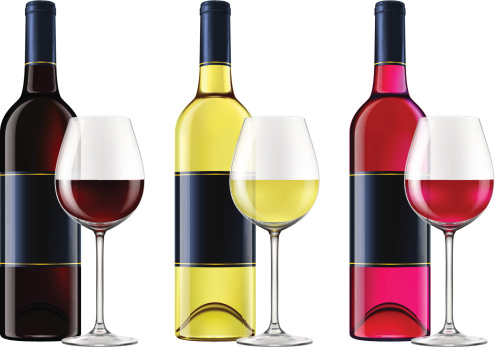 Wine bottles and glasses. Photo-realistic vector illustration in EPS 10 format, various transparency modes used.