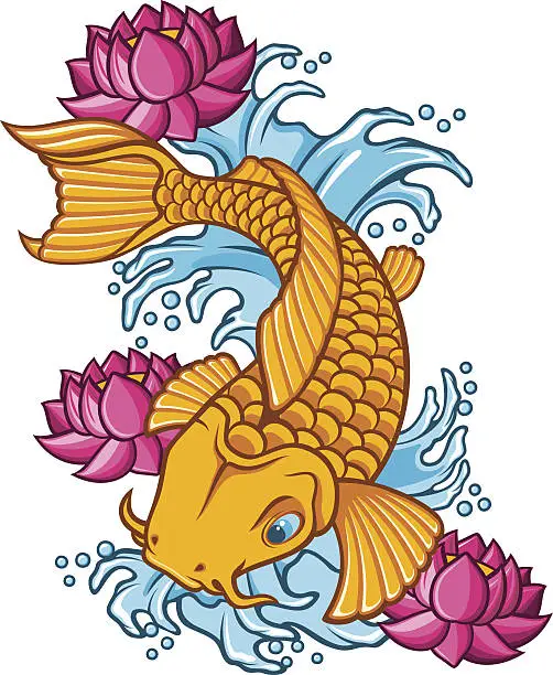 Vector illustration of Golden Koi tattoo