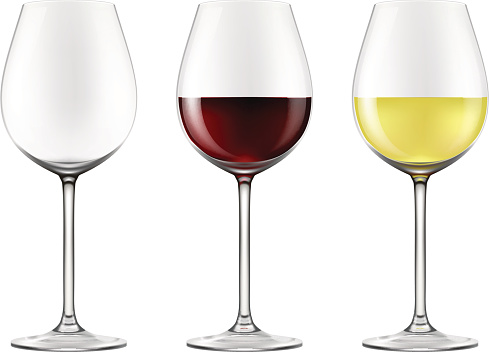 Wine glass in three versions - empty, and half full with red and white wine. Vector illustration in EPS 10 format, various transparency modes used.