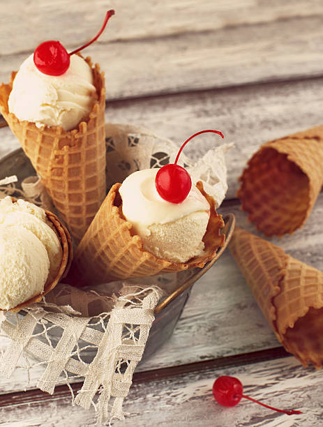 istock Ice cream cone with maraschino cherry 460298525