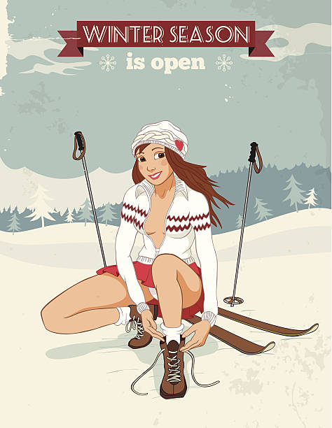 istock Vintage pin-up girl with skis poster 460299529