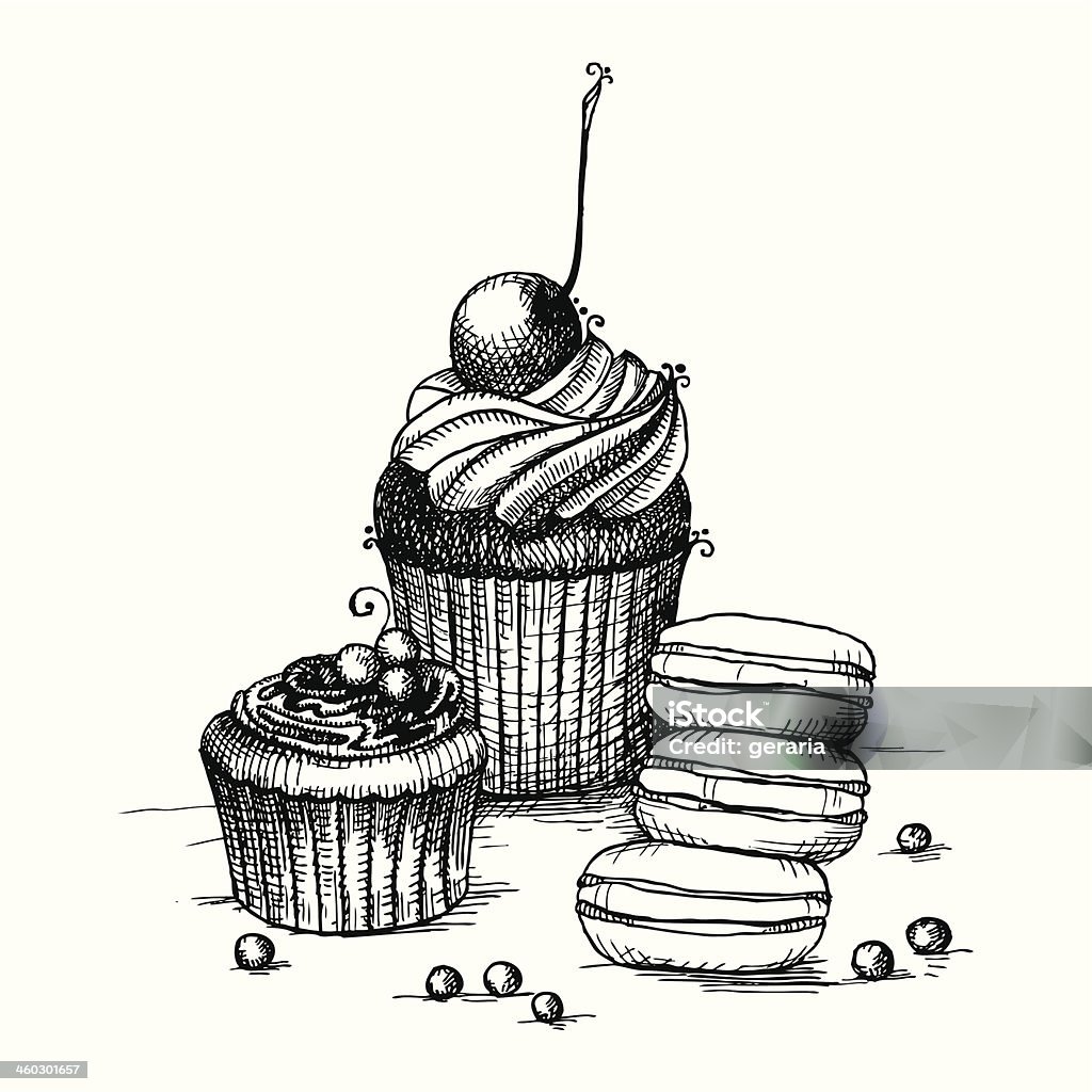 Graviertes cupcake Illustrationen - Lizenzfrei Altertümlich Vektorgrafik