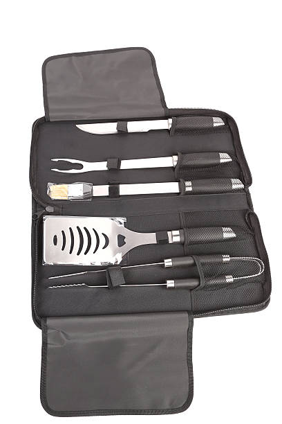istock Set of tools for bbq in black bag. 460314069