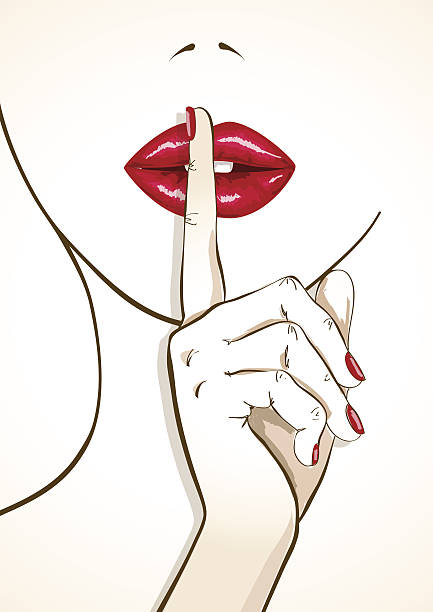 ilustracja kobiety z palców w usta shh znak - finger on lips whispering secrecy silence stock illustrations