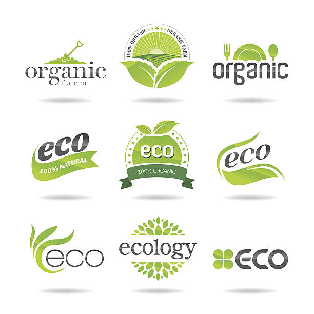 Eco logo icon set of nine stamps vector art illustration