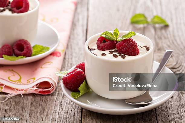 Cream Dessert With Raspberries Stock Photo - Download Image Now - Berry Fruit, Chocolate, Cream - Dairy Product