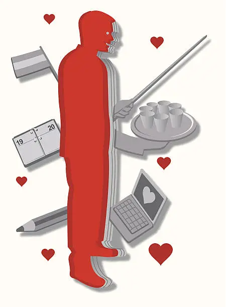 Vector illustration of multi-tasking teacher swiss army knife