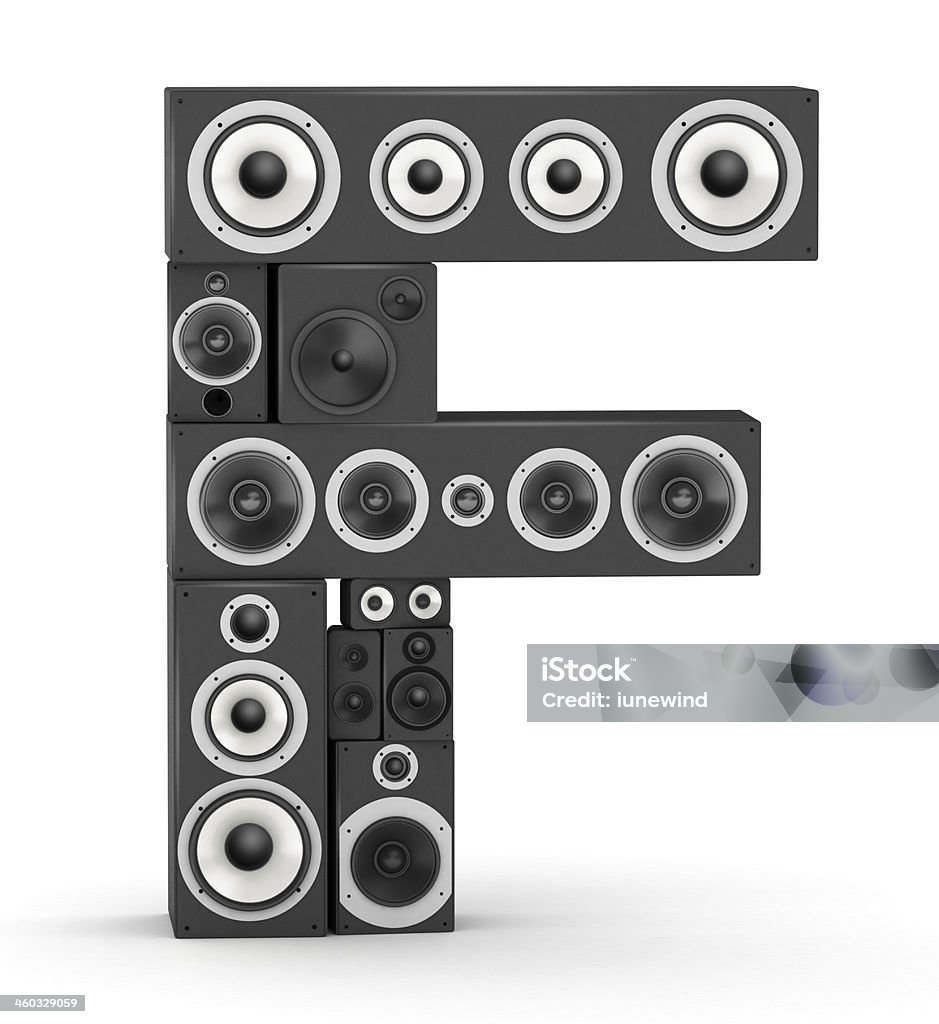 Letter F from speaker Letter F from black hi-fi speakers sound systems Abstract Stock Photo