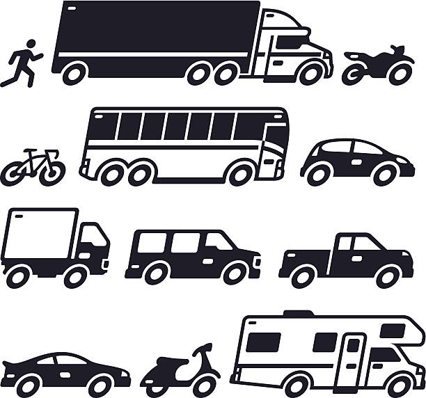 средства транспорт символы - silhouette bus symbol motor scooter stock illustrations