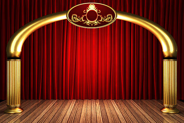 istock red fabric curtain on golden stage 460355025