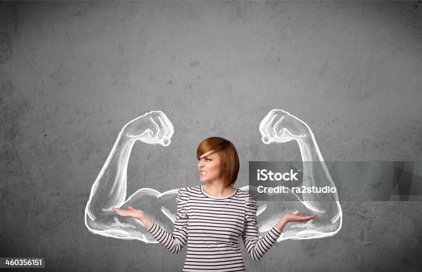 Young Woman With Strong Muscled Arms Stock Photo - Download Image Now - Adult, Anaerobic Exercise, Asking